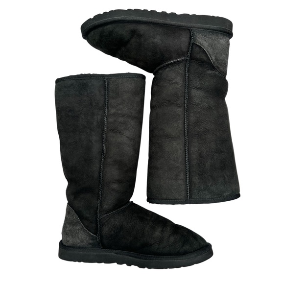 UGG Tall Classic Suede Shearling Boots Women’s Size 8 | Black High Winter Snow - Picture 7 of 12